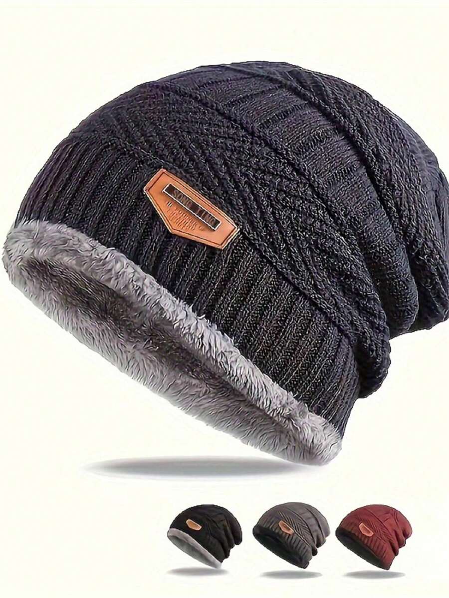 1pc Men's Beanie Hat, Thick Ear Protection Knitted Cap, Suitable For Outdoor Cycling In Autumn And Winter, Ideal Gift Choice, Fit For Slim People