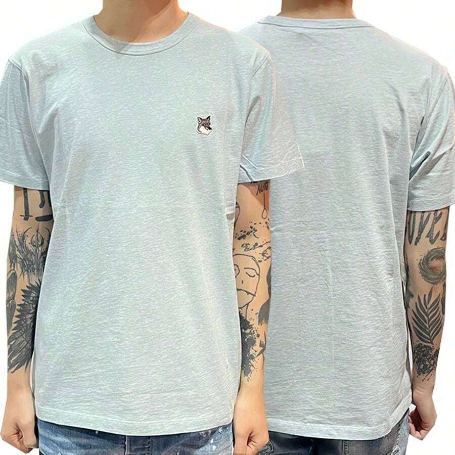 Maison Kitsuné Grey Fox Head Patch Classic Short Sleeve T-Shirt Light Blue