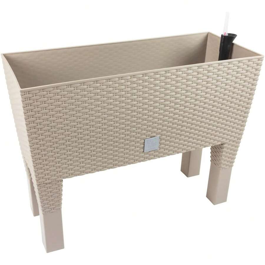 Prosperplast Hoge rechthoekige plantenbak 30 liter met zelfwater gevende mokka kleur 60 x 25 x 46 cm met poten
