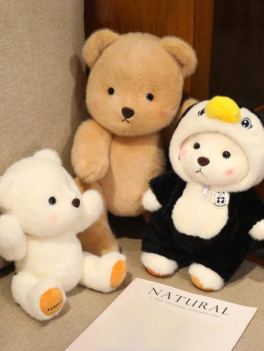 1 pieza Oso de peluche de felpa transformable y articulado de 30 cm/11.8 pulgadas, que puede convertirse en un diseño de pingüino, se puede posar, con ropa desmontable, muñeca de felpa de alta gama, figura decorativa de oso de peluche de felpa, regalo para niños y niñas, decoración del hogar, regalo festivo