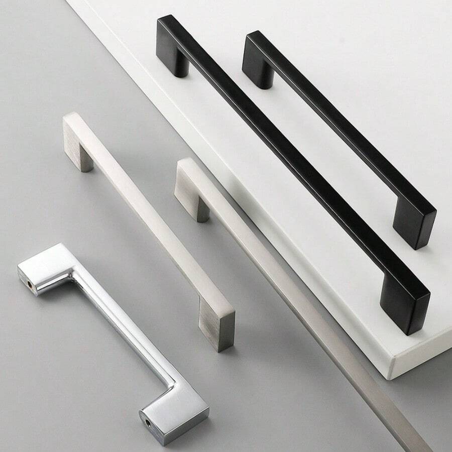 1 pieza Manijas simples de gabinete de cocina, perillas de cajón y tiradores de puerta de armario de aleación de aluminio cepillado negro para muebles