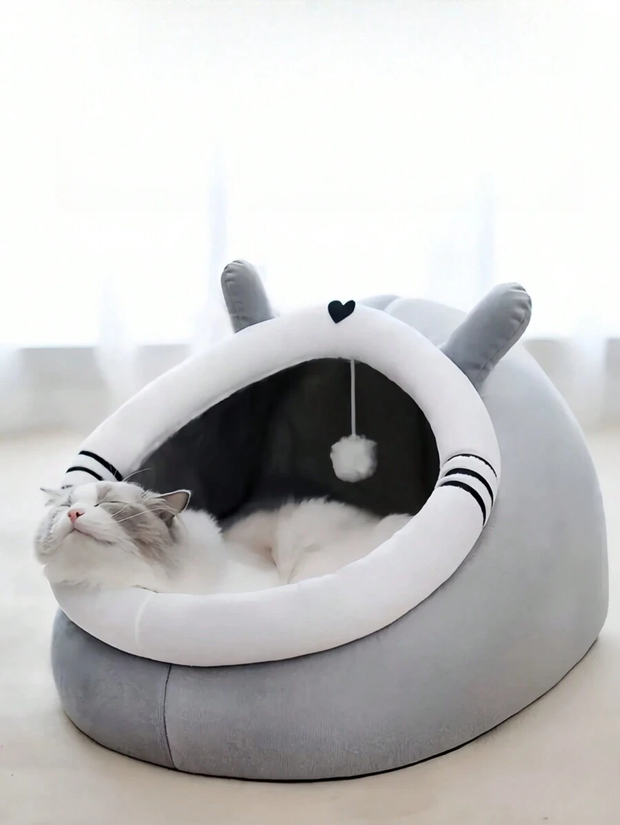 Une jolie niche pour chat et chien quatre saisons, coussin chaud semi-fermé pour animaux de compagnie, nid en forme d'œuf - coton nuage haute résilience - forme mignonne - belle et mignonne - boule suspendue oscillante - séparation du coussin de nid - fond antidérapant - tissu confortable - taille 40x44x34cm