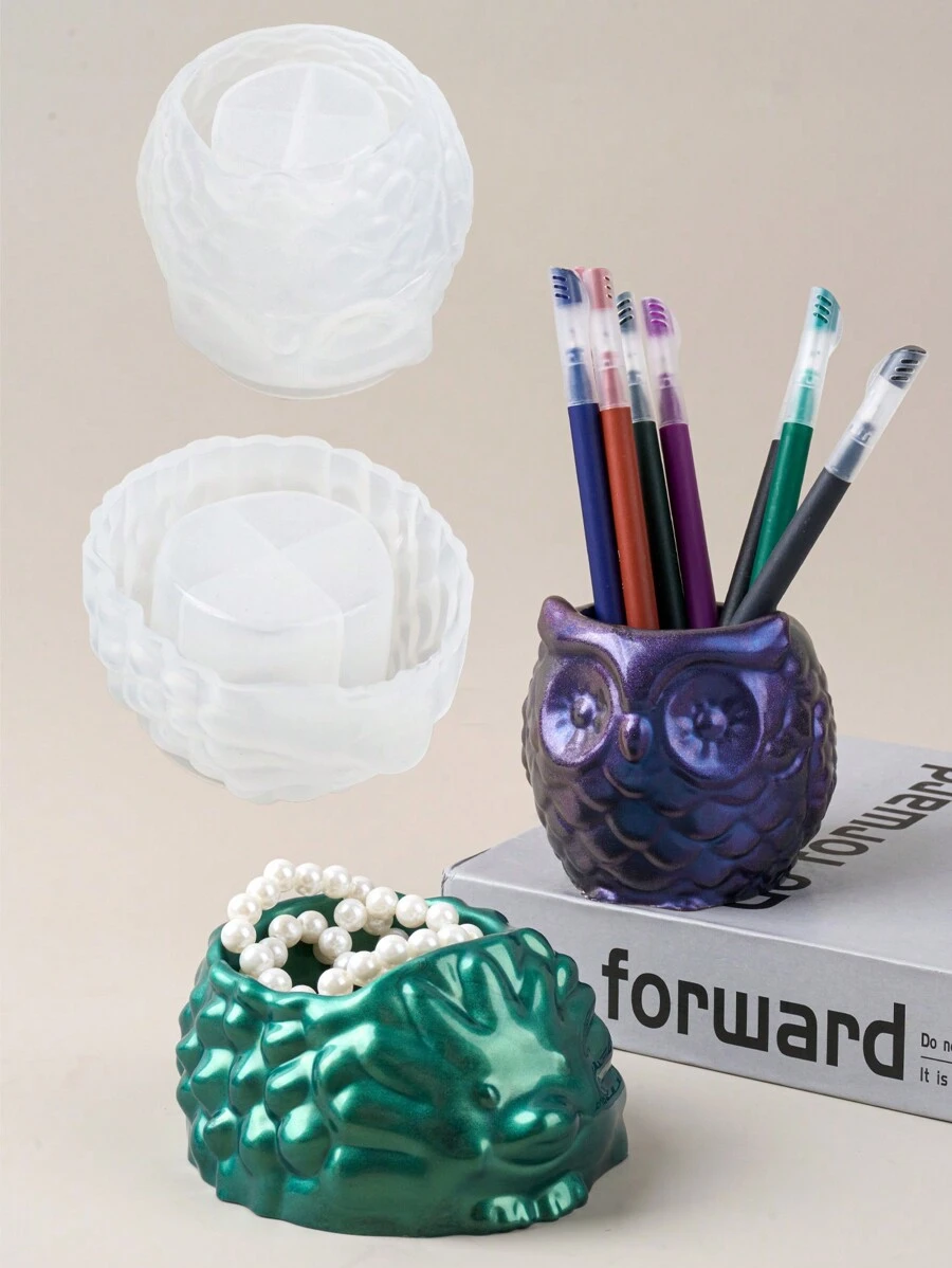1PC Cute Animals Candle Cup DIY Silicone Molds Hedgehog Owl Succulent Plant Flowerpot Epoxy Resin Casting Molds 3D Gypsum Home Decor Supplies Desktop Ornament