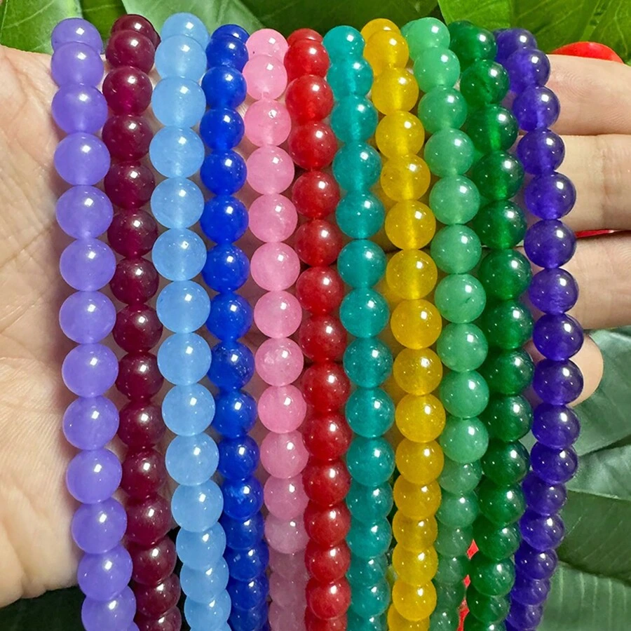 Naturalny czerwony żółty niebieski chalcedon AAAAA luźne koraliki do wyrobu biżuterii DIY zawieszki bransoletki kolczyki 15" pasmo 4/6/8/10mm