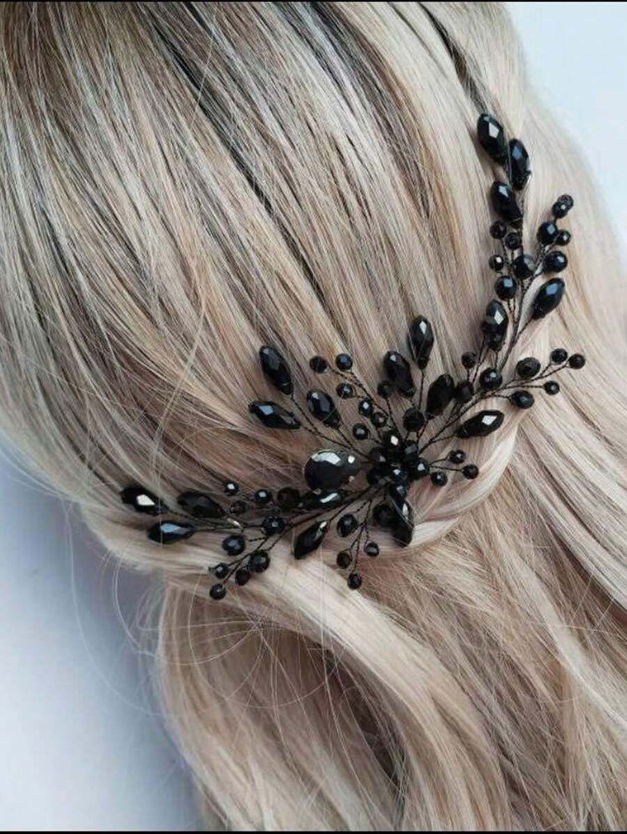 1 pièce Coiffe de fleur de perle noire fait main, accessoire de cheveux de mariage pour mariée