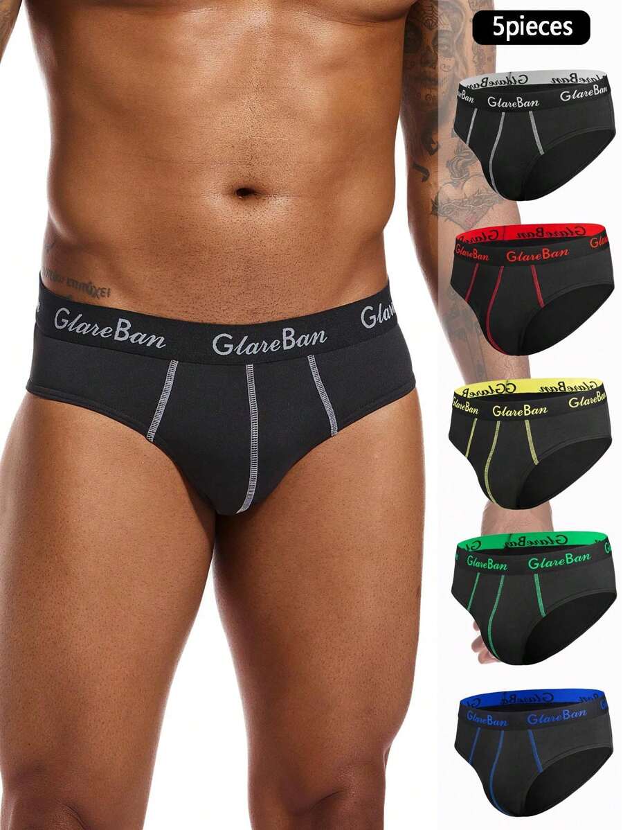 5 piezas Ropa interior sexy de marca para hombres, calzoncillos de poliéster, estilo de moda, cómodo, transpirable, pantis, calzoncillos, slips, suspensor brasileño, suave, de moda