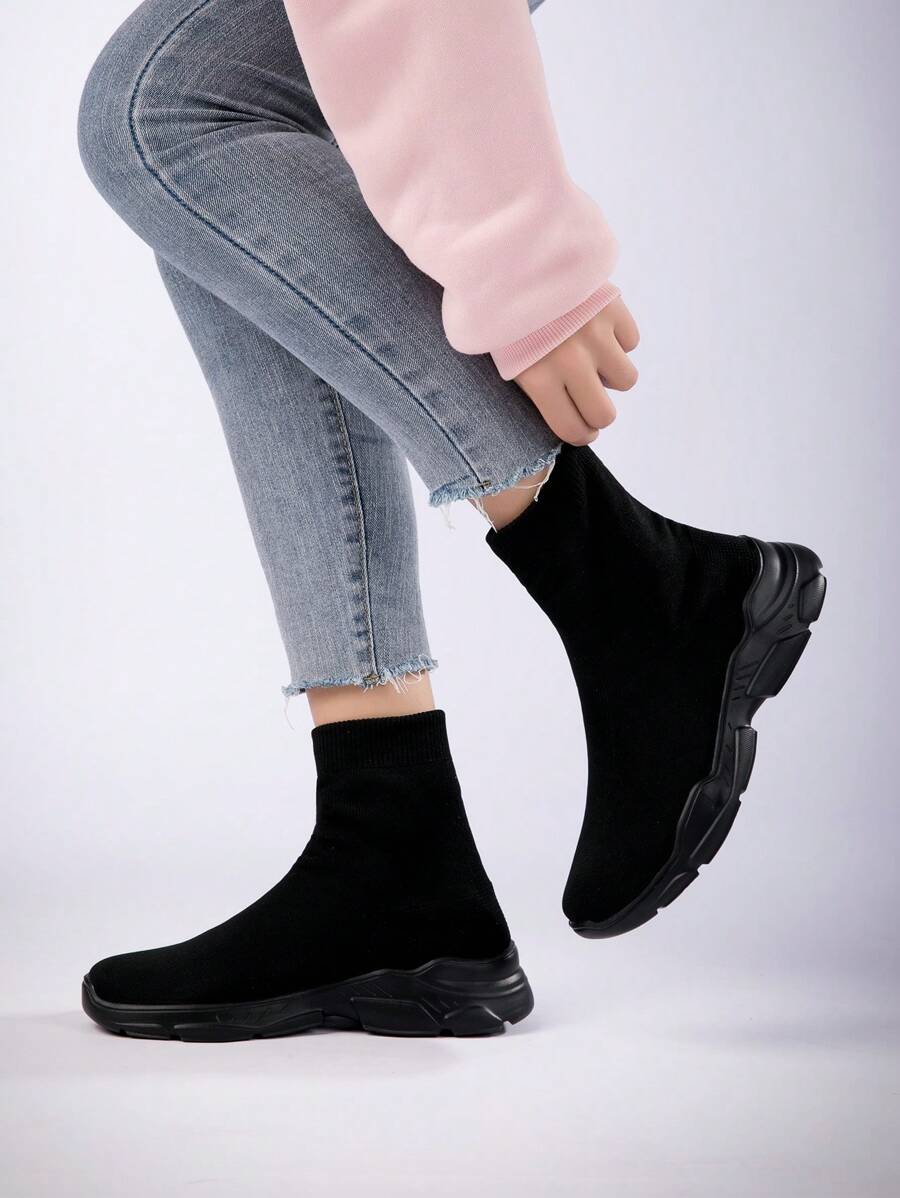 Women Outdoor High-Top Solid Color All Season Versatile Socks Shoes, Casual Sneakers, Walking Shoes