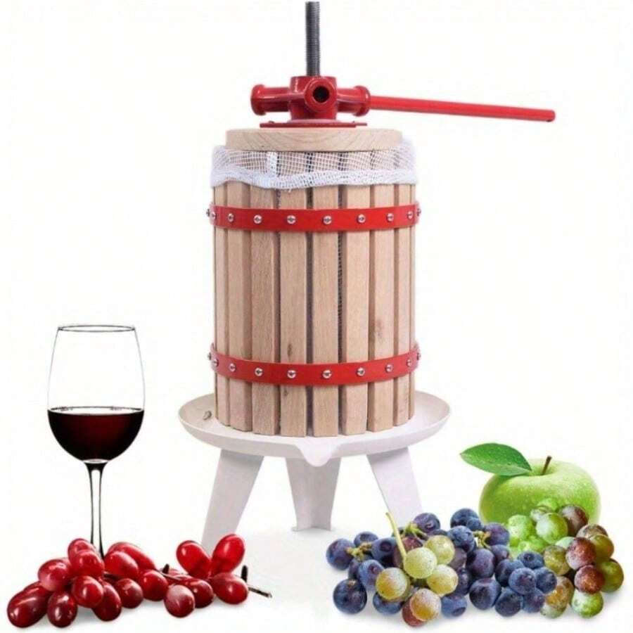 1.6 Gallon Fruit And Wine Press, 6 Liter Solid Wood Basket Wine Making Press, Cider Apple Grape Crusher Juice Maker For Kitchen Home Outdoor