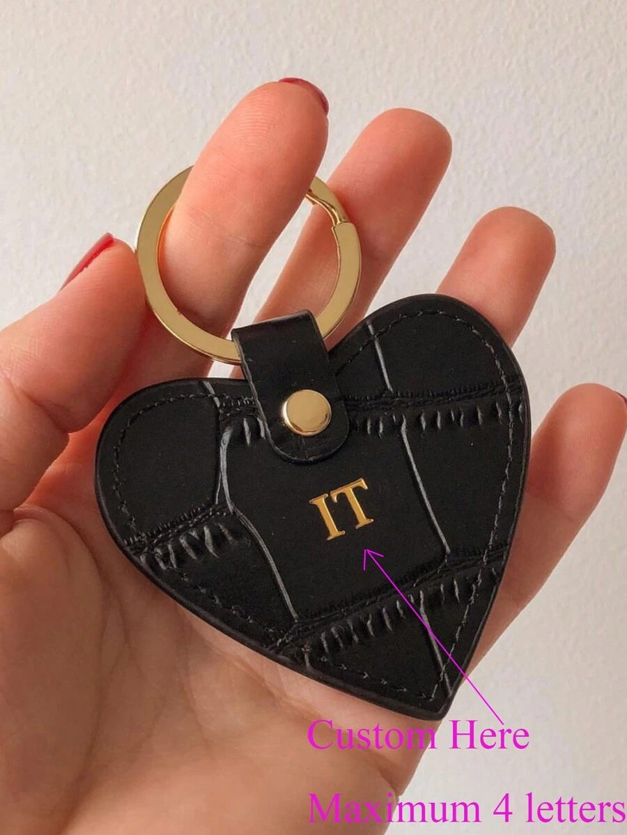 Personalized Name Or Initial Letters 1pc Men Women Embossed Crocodile Pattern Leather Heart Key Ring Gift With Monogrammed Letters Heart Shape Customized Keychain Women Home Door Key Chain Birthday Gift