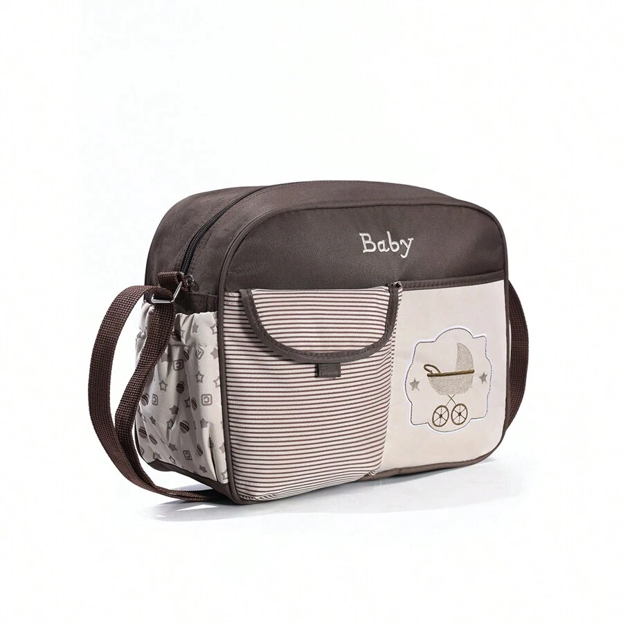 Fashionable Portable Medium Embroidered Multifunctional Shoulder Mommy Bag; Large Capacity Multi-Compartment Diaper Bag For Moms; Lightweight Travel Mommy Bag