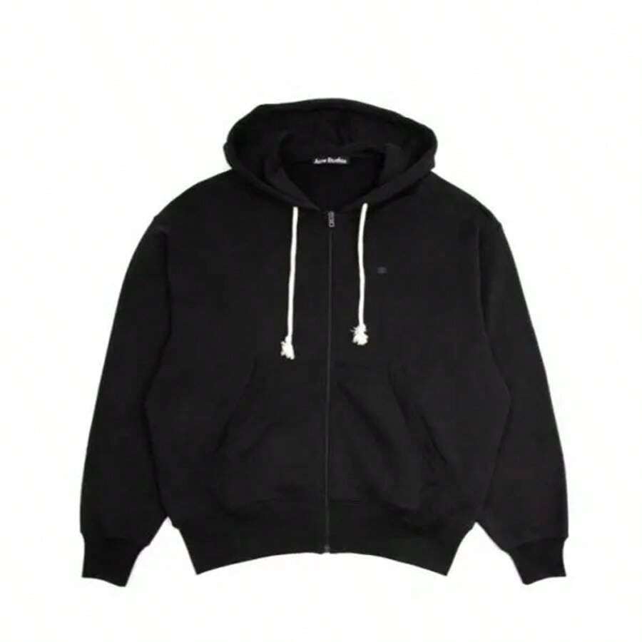 Acne Studios Small Face Logo Patch Zip-Up Hoodie Black