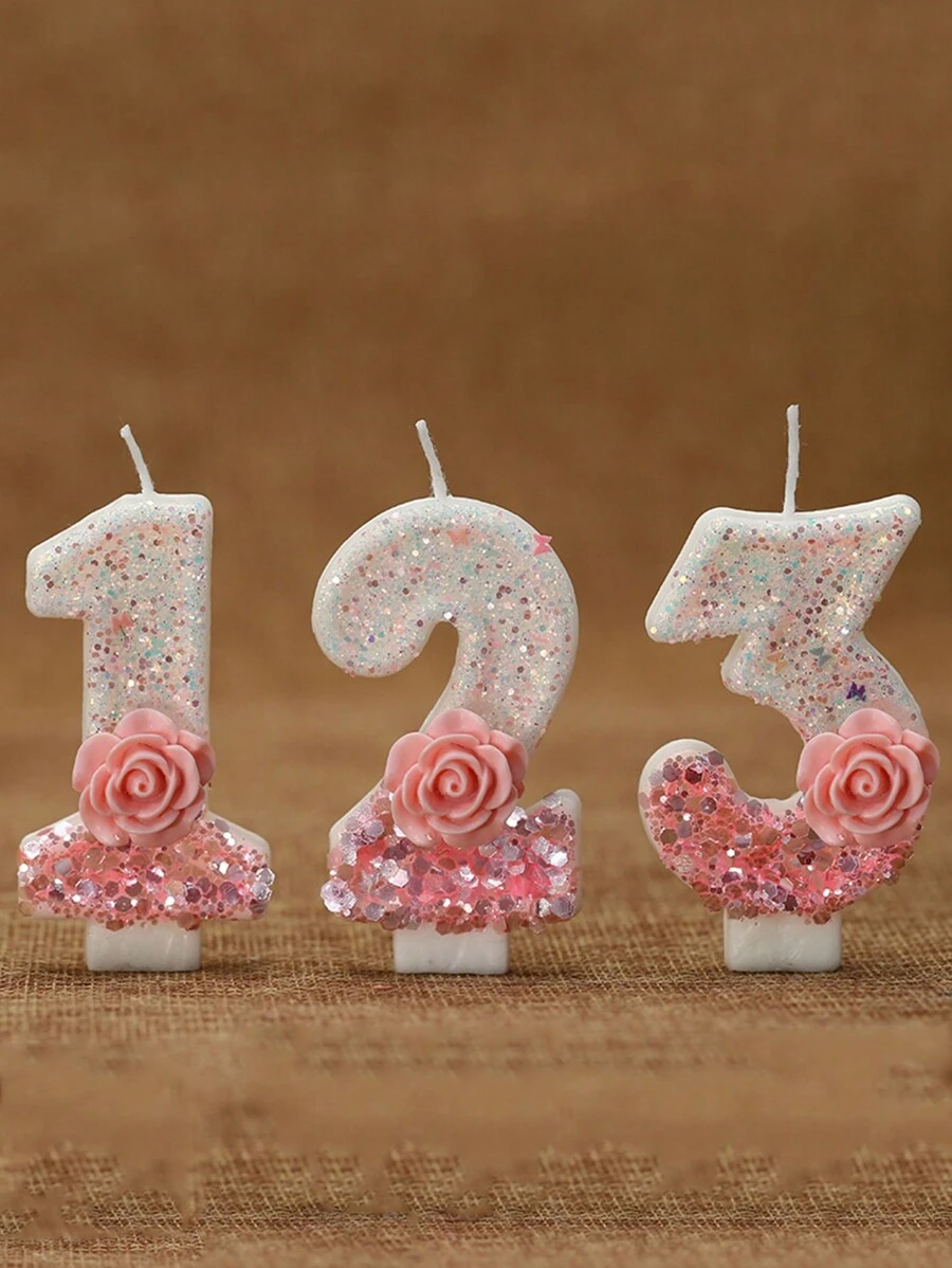 1 pieza Vela creativa con flor de rosa degradado rosa-blanco y número para pastel de cumpleaños, decoración de fiesta y pastel, decoración de habitación, regalos, velas de cumpleaños, decoraciones de cumpleaños, Feliz cumpleaños, velas para pastel, decoración de habitación para graduación