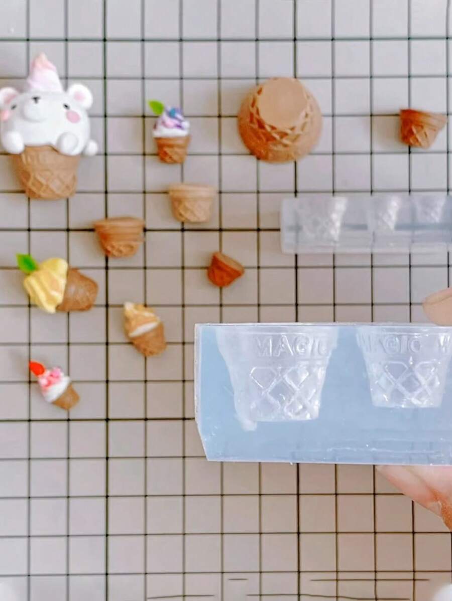 Mini Realistic Ice Cream Cone Squeeze Silicone Mold, For DIY Realistic Food Crafts, Clay, UV Gel