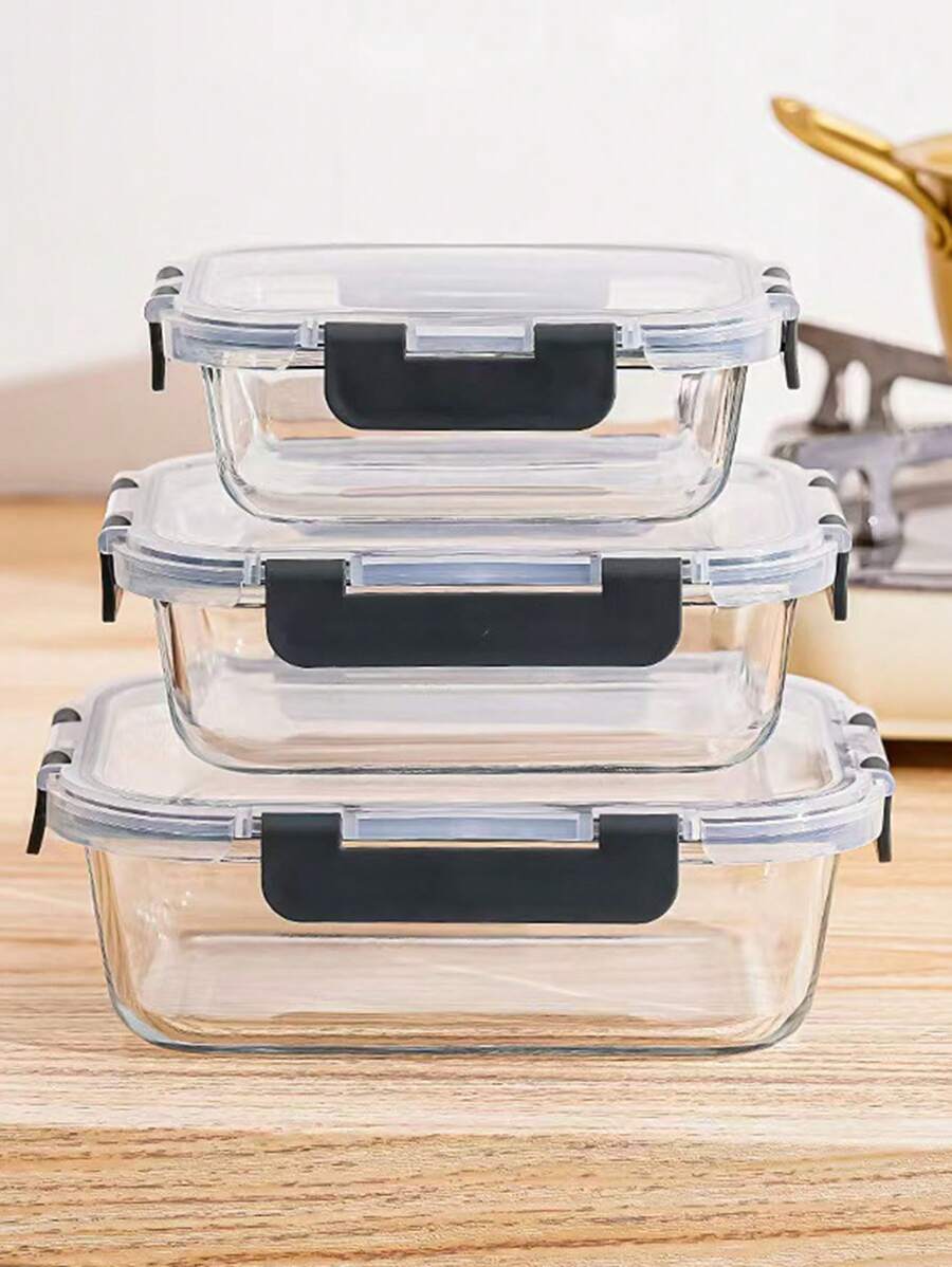 1 pieza Caja de almuerzo rectangular de vidrio borosilicatado resistente, apta para microondas, para oficina/escuela, contenedor de almacenamiento de alimentos, regalo de Navidad
