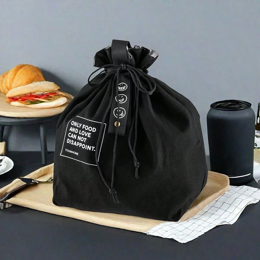 Simple Drawstring Thermal Lunch Bag, Japanese Style Linen Industrial Fabric Canvas Picnic Bento Bag (Drawstring Material Random) Insulated Woman Lunch Box Bag For Women Ladies School Supplies Stuff Accessories