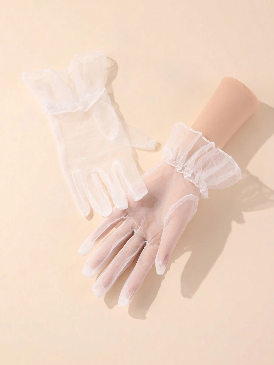 1 Pair White Elegant Full Finger Short Gloves Suitable For Ladies Evening Party, Opera, Wedding Halloween