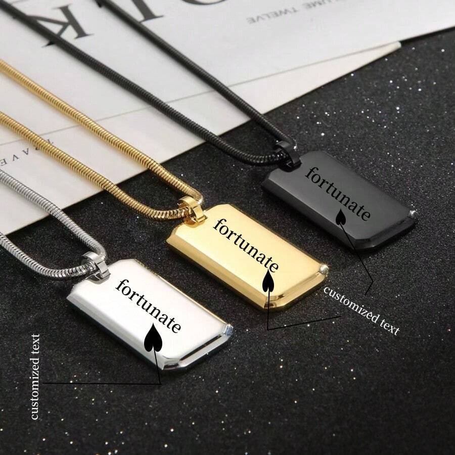 1pc Customized Stainless Steel Mirror Polished Dog Tag Pendant Necklace, Unique Design Hip Hop Couples Necklace, Engraved Jewelry For Daily Wear And Holiday Gatherings, Gift