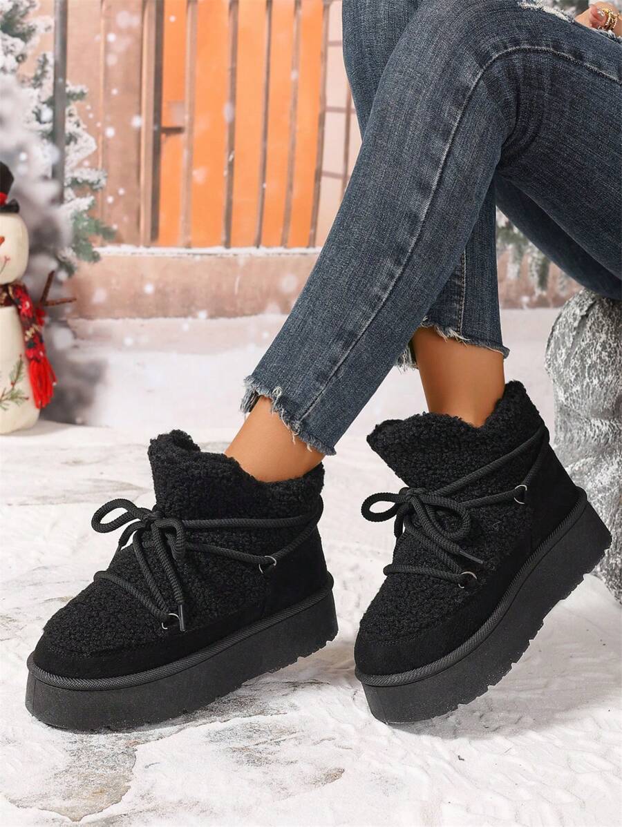 Thick Sole Snow Boots For Women, 2024 New Thick Thermal Lined Winter Casual Ankle Boots, Elevated Inside