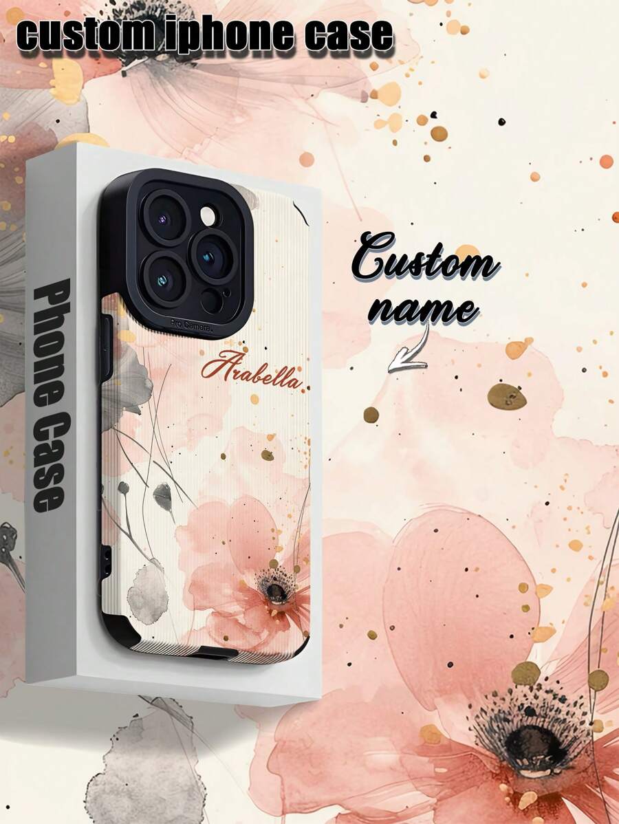 Valentines 1pc Customized Pink Floral Pattern Phone Case, Compatible With Iphone, Vertical Striped PU Leather Shockproof Anti-Fingerprint TPU Soft Full Protective Phone Cover, Personalized Gift For Individual, Partner, Family, Friend, Birthday, Anniversary