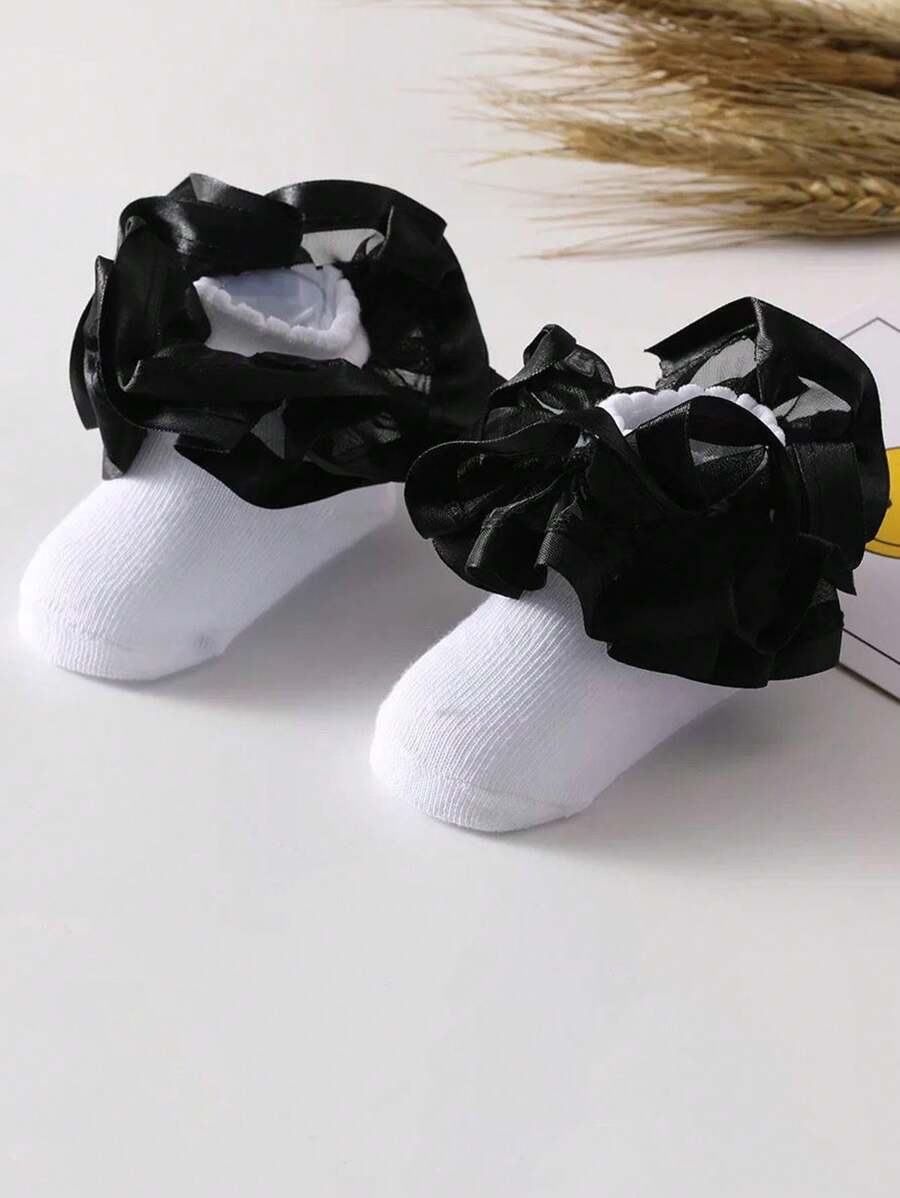 1 par de calcetines con volantes 3D con diseño floral para niñas niños, princesa bebé