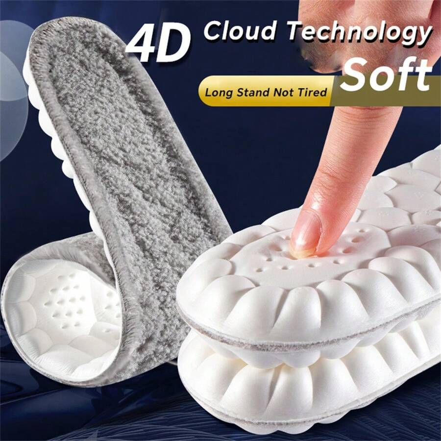 1 paar 4D Cloud Technology Pluche verdikte binnenzolen voor de winter, zachte comfortabele onderkant Kasjmier warme koudebestendige binnenzolen voor mannen en vrouwen