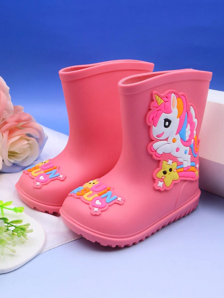Cute Unicorn Cartoon Pink Children's Rain Boots, Lightweight, Comfortable, Soft, Non-Slip Outdoor Sports Rain Shoes For Girls, Suitable For Rainy Outings And School Activities
