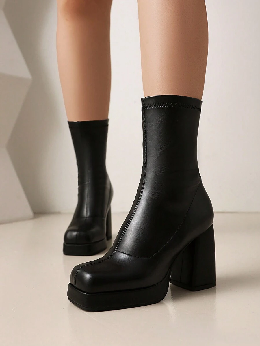 Plus Size Women's Extra Wide Slip-On Short Boots, Loose Fit Classic Sock Boots With Elastic