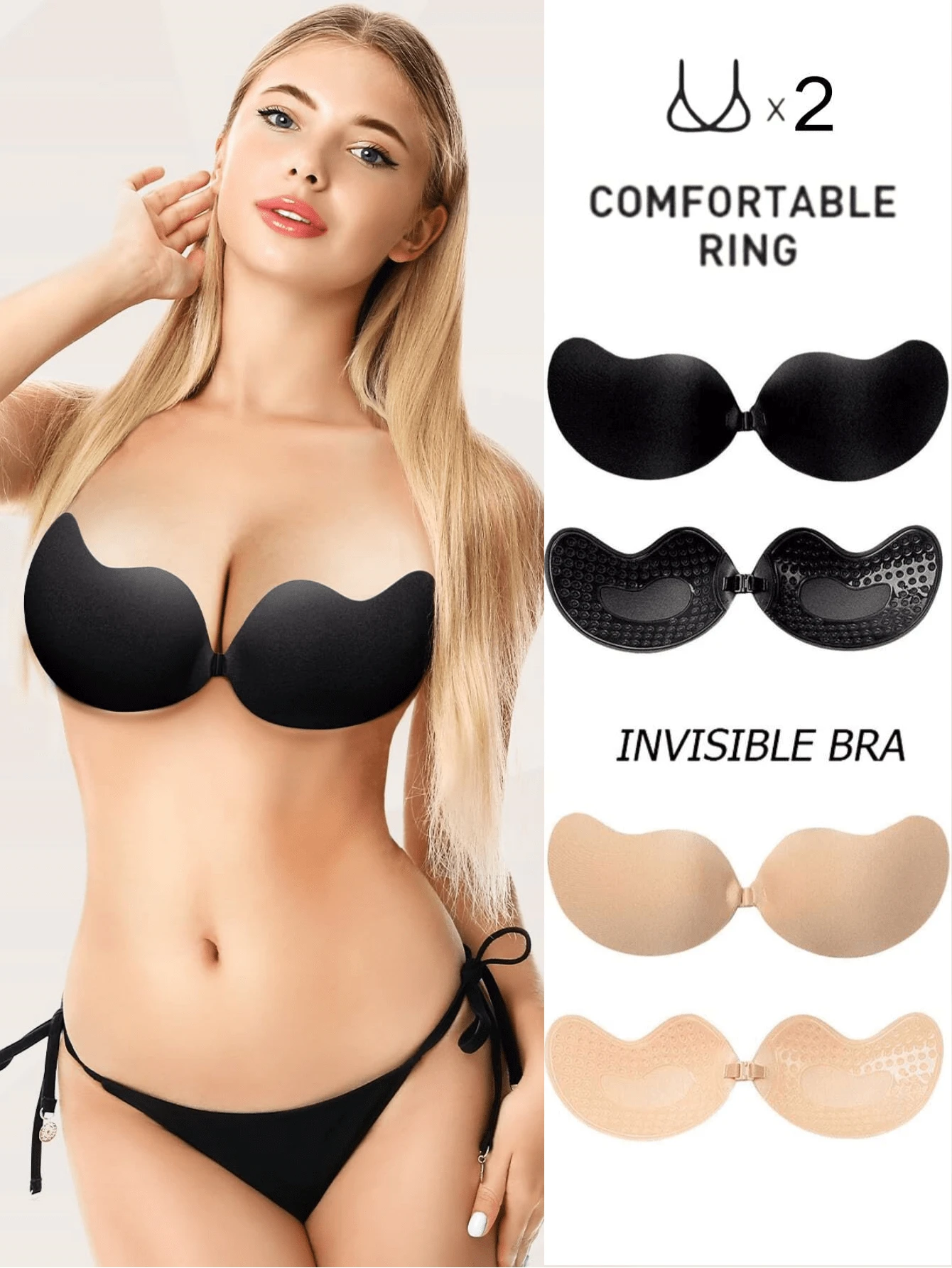 2 paia di Reggiseni adesivi invisibili senza spalline, aderenti, push-up, riutilizzabili, con copertura per i capezzoli, adatti per abiti da donna
