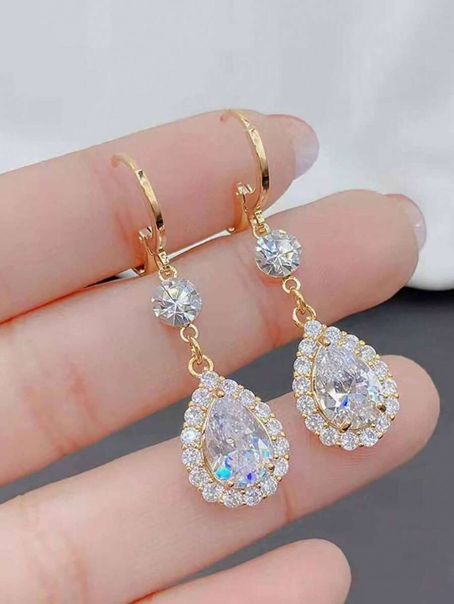 2 piezas de pendientes de aro con gota de circonita cúbica minimalista, adecuados para cumpleaños de niñas, fiestas y ocasiones sociales