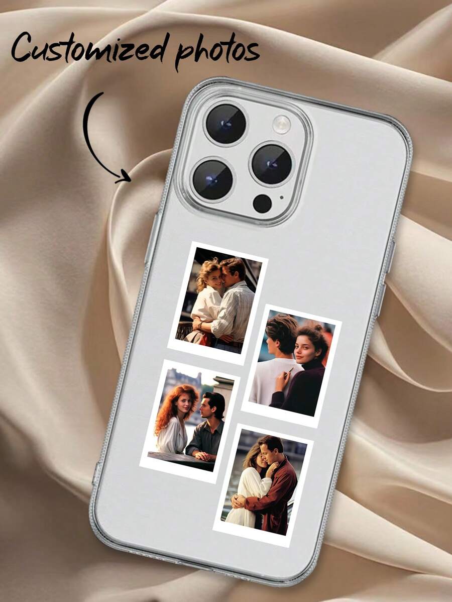 1 peça Capa de telefone de silicone macio e transparente personalizável com padrão de moldura de foto, compatível com cobertura total para Apple iPhone 15 14 13 12 11 Pro Max XR XS Max 7 Plus 16 16 Pro