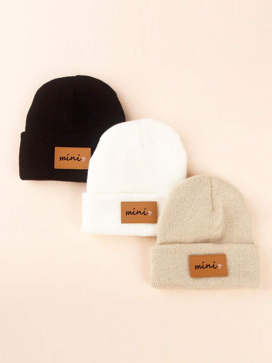 3 peças Bebê/Criança/Criança Tricotado Duplo Pom-Pom Proteção de Orelha Gorro Chapéus, Quente Cor Sólida Versátil Outono/Inverno