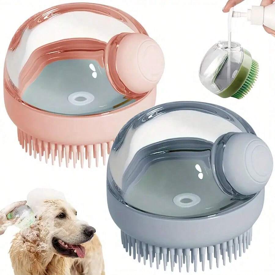 1pc Dog Wash Brush With Soap Dispenser, Silicone Bristles Pet Grooming Massage Shampoo Brush, Suitable For Long & Short Hair Dogs And Cats, Non-Electric Plastic Bath Tool