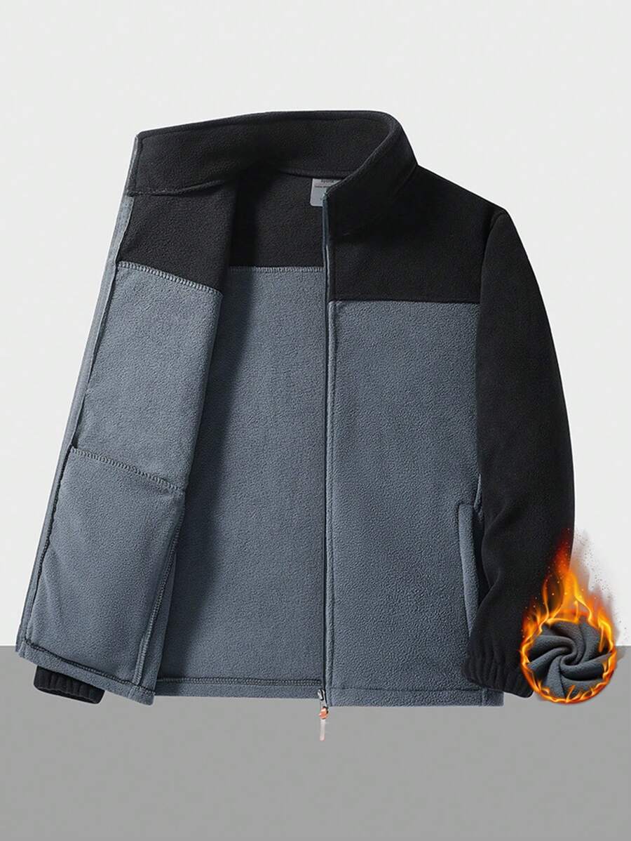 Jacke aus Polarfleece mit Stehkragen für Herren, verstärkt und thermisch isoliert, für Frühling und Herbst, beidseitig tragbar, Große Größen, Outdoor-Bekleidung