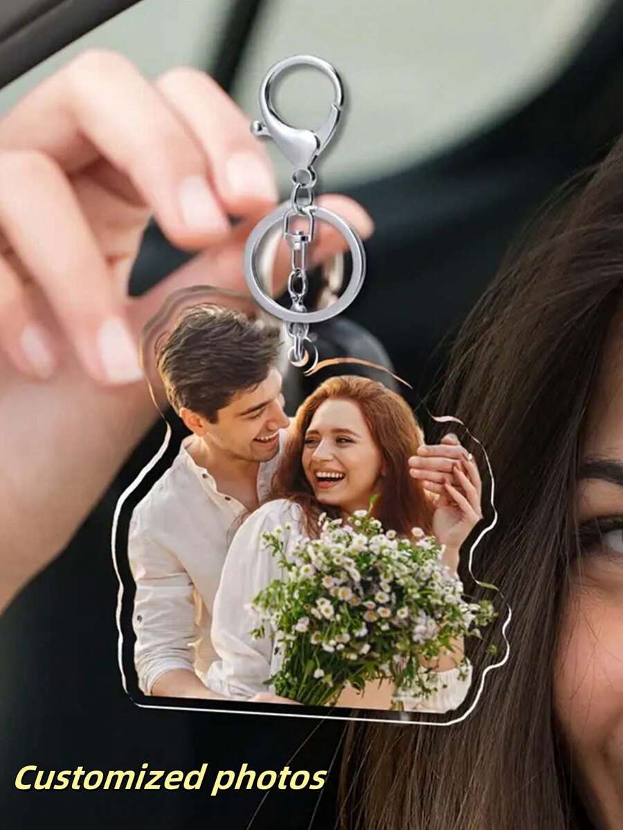 1 Personalisierter individuell gravierter farbiger Foto-Schlüsselanhänger - Anhänger aus Edelstahl und Acryl, geformter transparenter Anhänger geeignet für Taschen und Koffer usw. - Personalisiertes individuelles Valentinstag-Geschenk, perfekt für Väter, Freunde oder Paare, Fotos Ihrer Kinder, Ihrer Lieben, Ihrer Eltern und sogar Ihrer Haustiere darauf drucken, sodass Ihre kostbaren Erinnerungen immer bei Ihnen bleiben.