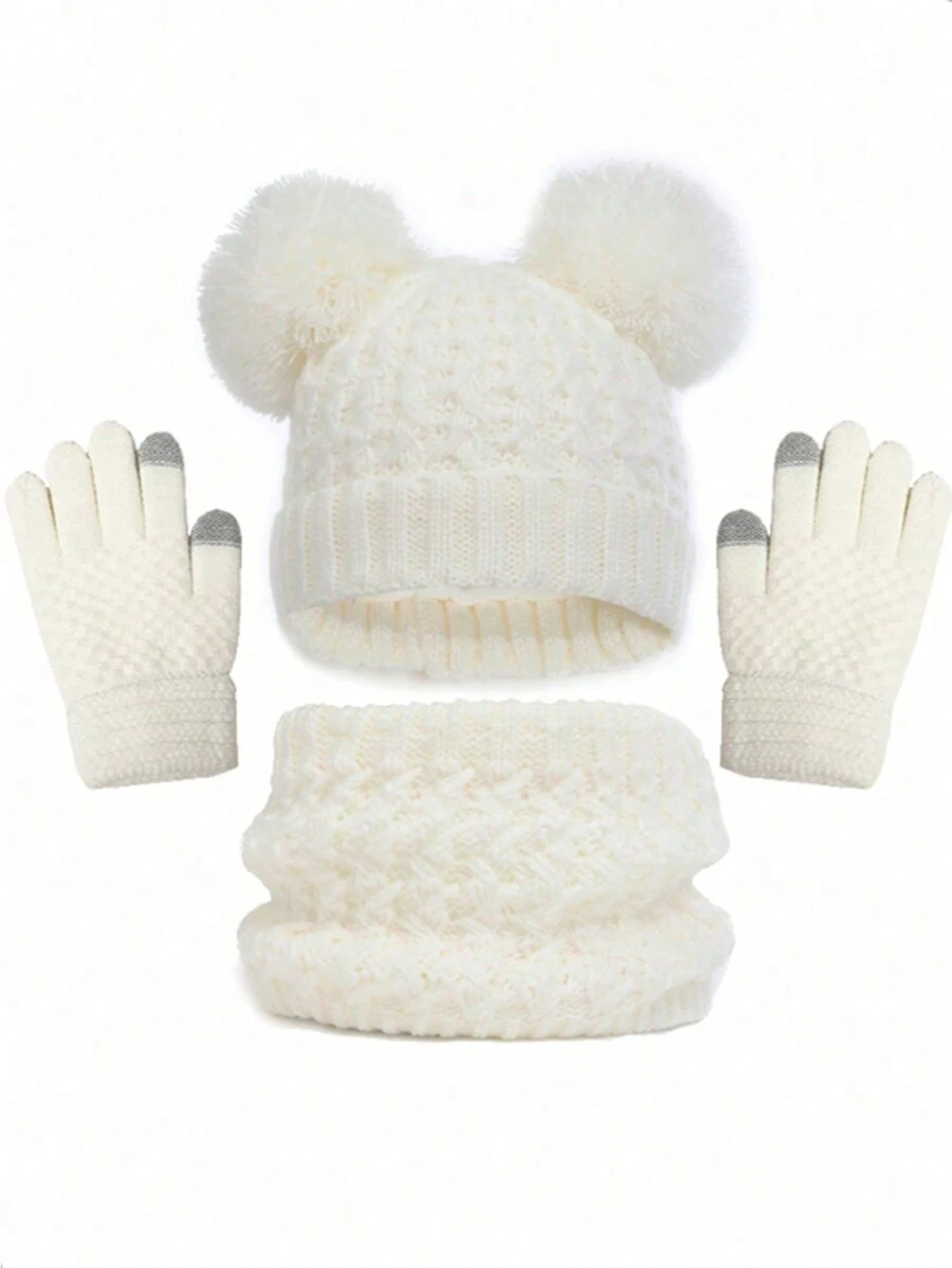 3pcs Kids Winter Knit Hat, Gloves & Scarf Set, Girls & Boys Fleece Lined Beanie, Neck Warmer Suit