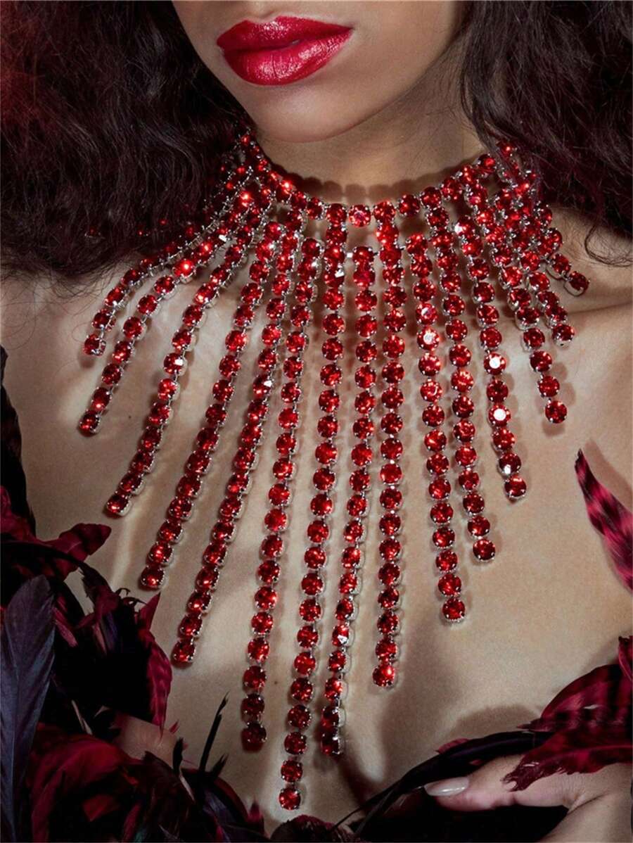 Boheemse stijl luxe kwast ketting, glamoureuze sprankelende kristal dikke ketting accessoire voor vrouwen, elegant voor feest/nachtclub