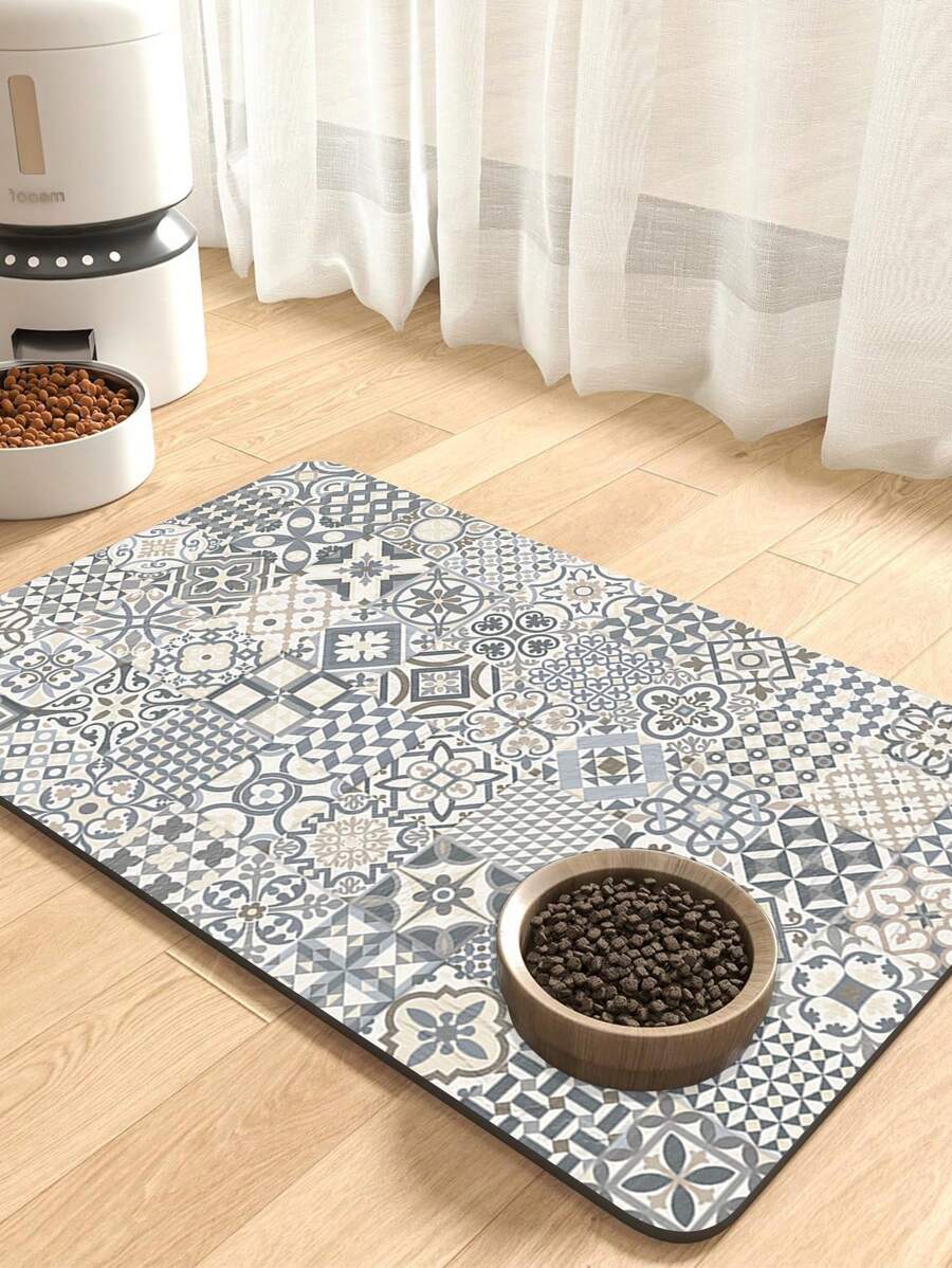 1 Tapis d'alimentation pour animal de compagnie 50 cm * 80 cm, avec un fond en caoutchouc antidérapant pour prévenir les chutes, un effet d'absorption de l'eau et de nettoyage facile, convient pour l'alimentation des chats et des chiens