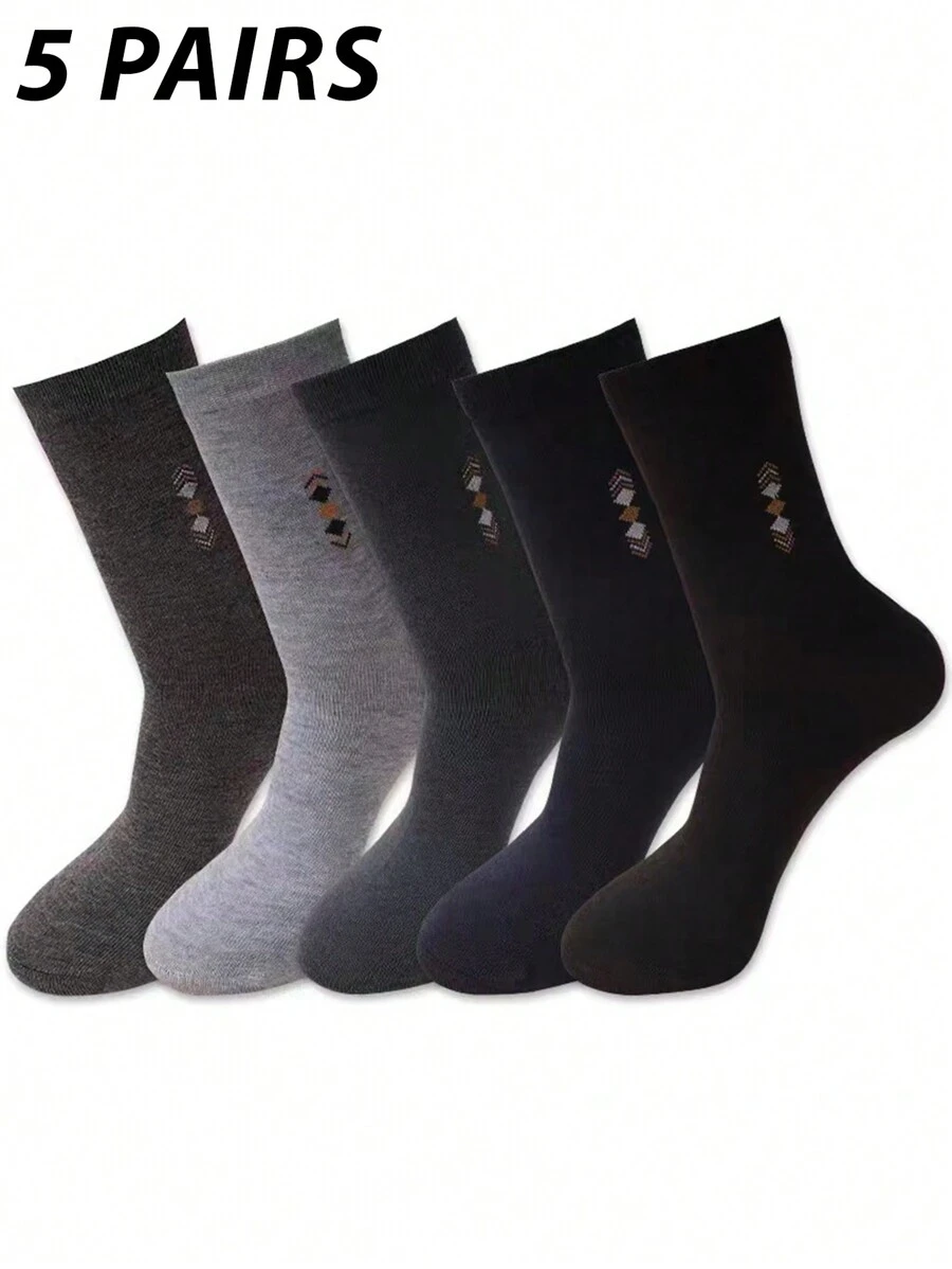 5 paar comfortabele zachte sokken voor heren tot aan de kuit, zakelijke casual stijl, vochtafvoerend, geurbestendig, geschikt voor dagelijkse en werkkleding, herfst/winter