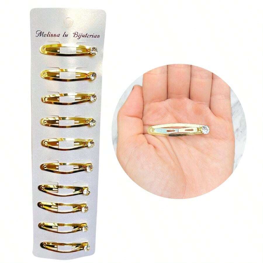 10 Presilhas Para Cabelo Tic Tac Em Metal Penteado Pedras Strass Pérola Dourado Prata