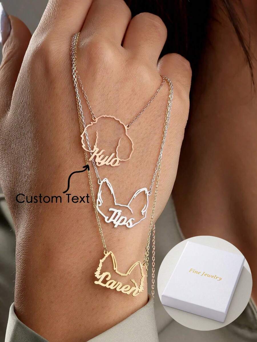 50 Styles Of Cute Dog Ear Necklaces With English Names, Suitable For Dog Owning Families And Pet Lovers. Made Of Stainless Steel Material, This Necklace Is Classic And Elegant,