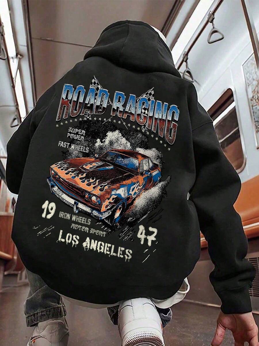Teen Boys Loose Plus Size Sweatshirts For Long Sleeve Retro Racing And Letter Print Casual Graphic Hoodies Pullover Oversized Hoodie