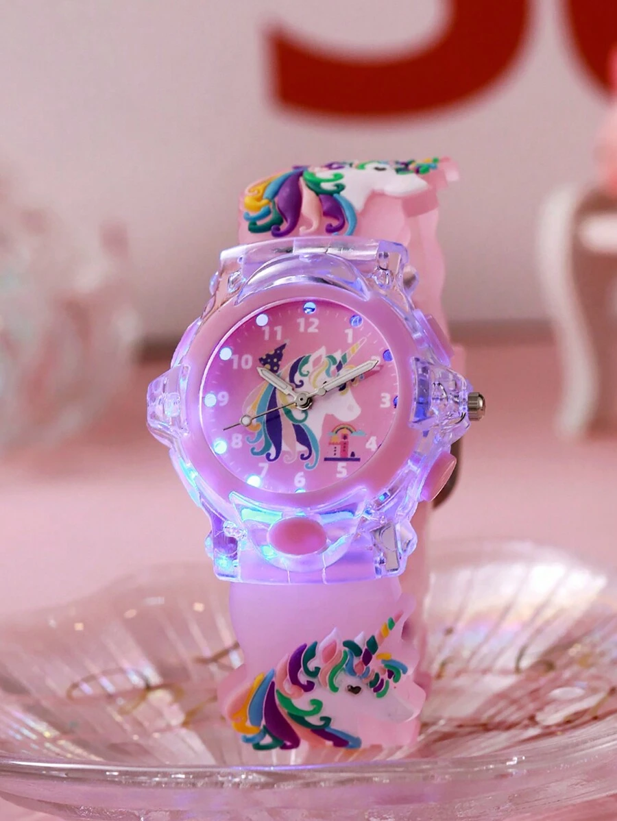 1pc/Set Cute 3D Unicorn Print Silicone Quartz Watch For Kids, Suitable For Birthday, Halloween Or Gifts