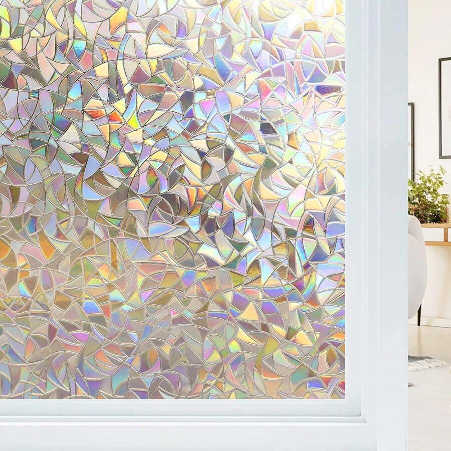 1 pieza Película de privacidad para ventana, Película de ventana de vidrio teñido arcoíris, Película decorativa con efecto de vidrio esmerilado, removible y sin adhesivo, Decoración estática para el hogar y la oficina, Bloquea los rayos UV