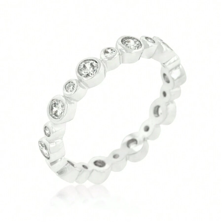 SlickBlue Alternating Bezel Linked Cubic Zirconia Eternity Band – Chic Bezel-Set Stones With Linked Design