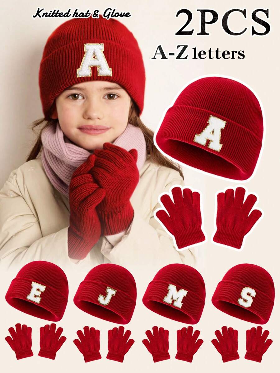 1pc Blue Children's Knitted Hat With Letters, Soft And Warm Fashion, Suitable For 1-3 Years Old Boys And Girls Autumn And Winter Daily Use.