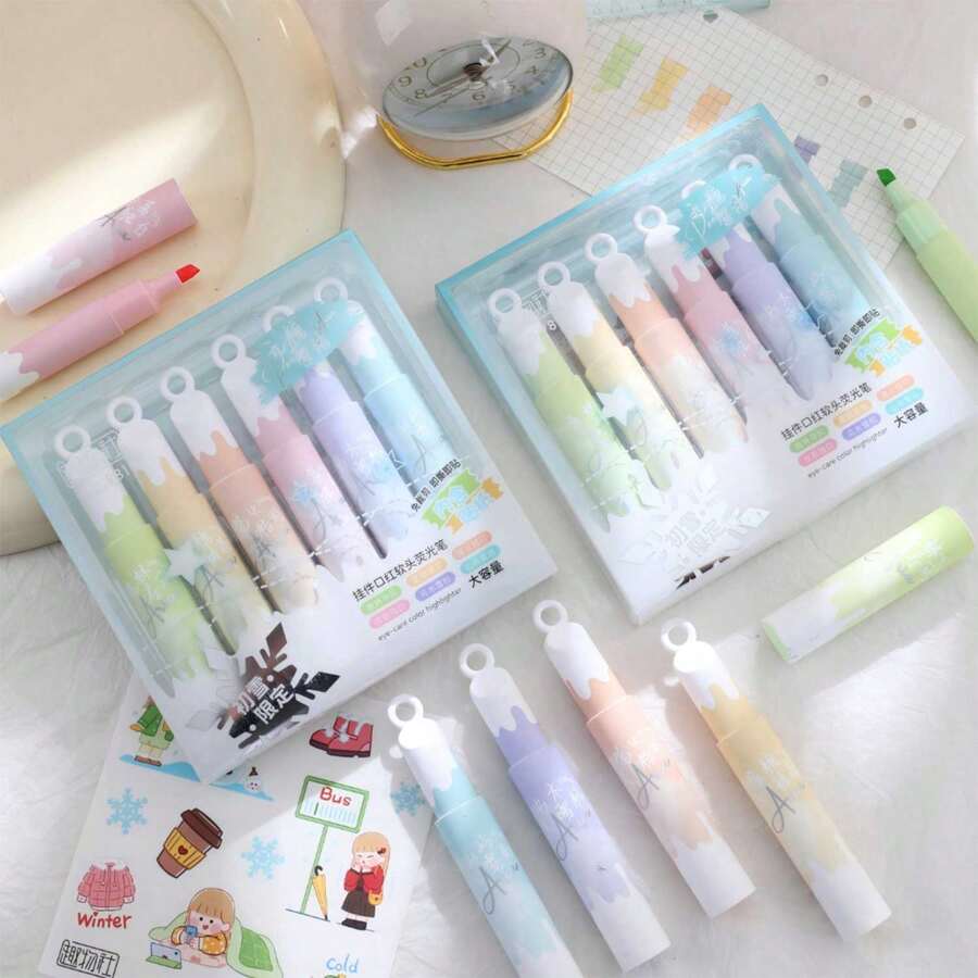 6 pièces/set stylo surlignage en forme de rouge à lèvres, jeu de marqueurs de couleur, stylo pour étudiant, papeterie, stylo fluorescent multicolore, peut être utilisé comme pendentif, cadeau d'Halloween, cadeau de Noël