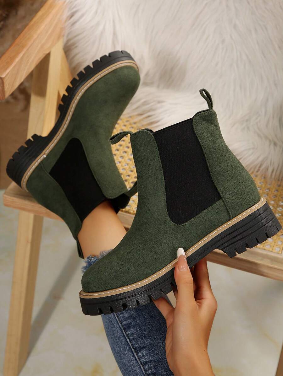 Women Green Ankle Boots And Short Boots, Easy Slip-On, Flat Sole, New Women Winter Boots