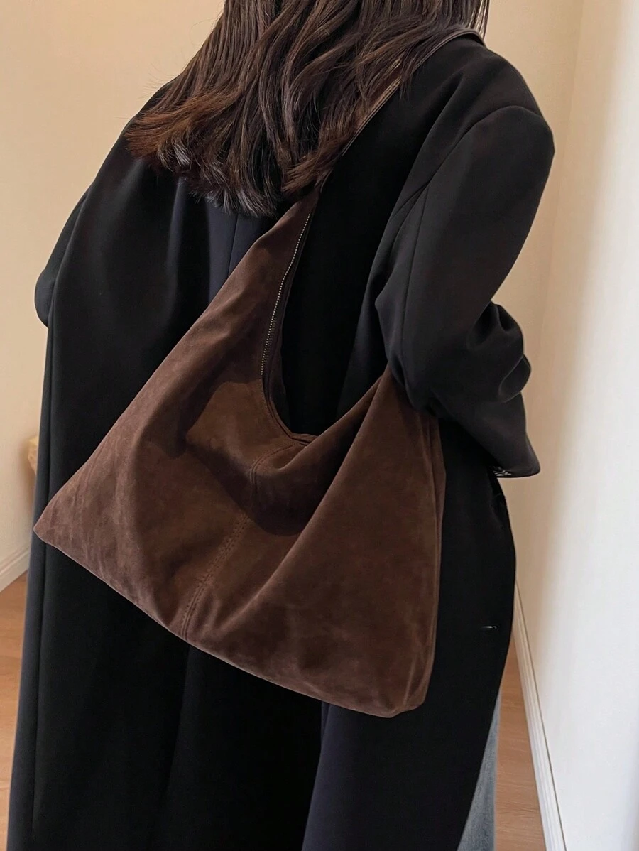 Bolso de hombro casual de gran capacidad en estilo retro de, bolso de mujer de color liso mate efecto parchwork, elegante y versátil para uso diario, bolso de mano de
