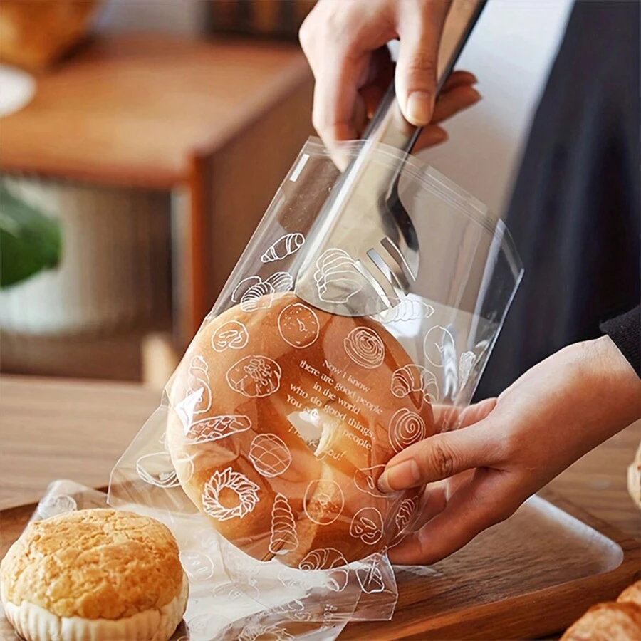 50/100pcs Bread Packaging Bags, Transparent Toast Sandwich Packaging Self-Sealing Bags, Greaseproof Paper Bags, Food Packaging Bags, Vacuum Sealing Bags, Kitchen Supplies