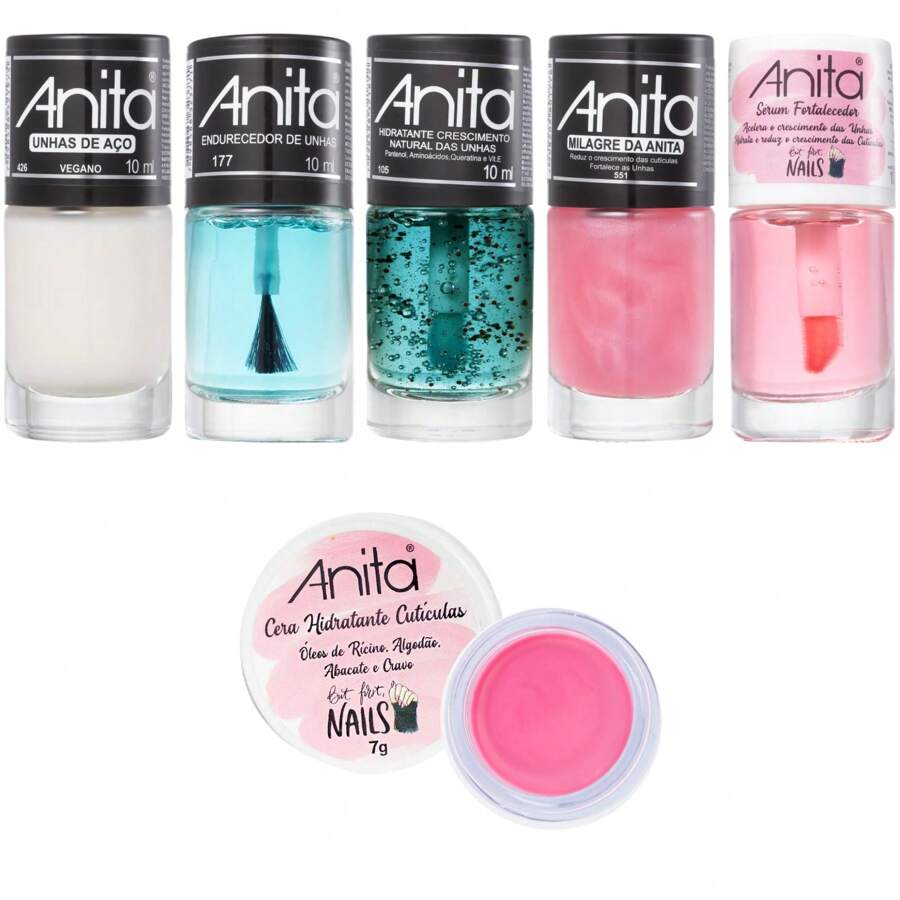 Kit Tratamento Anita 5 Esmaltes + 1 Cera Hidratante Cuticula